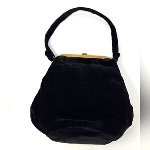 VINTAGE HANDBAGS BY G.D.K. BLACK VELVET TOP HANDLE MINI BAG PURSE WOMEN ELEGANT